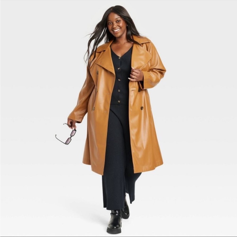 Ava + Viv | faux tan leather trench jacket sz | 3 NWOT